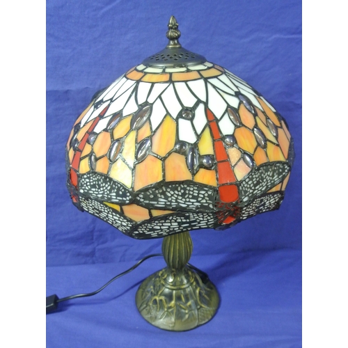 139 - Art Deco style electric table lamp with multi-coloured butterfly decorated shade and shaped base