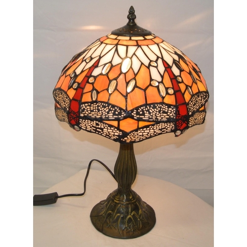 139 - Art Deco style electric table lamp with multi-coloured butterfly decorated shade and shaped base