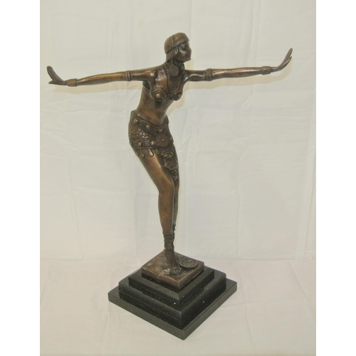 153 - Art Deco figure of a bronzed dancing lady, with stamp 'J B Deposse', on stepped base