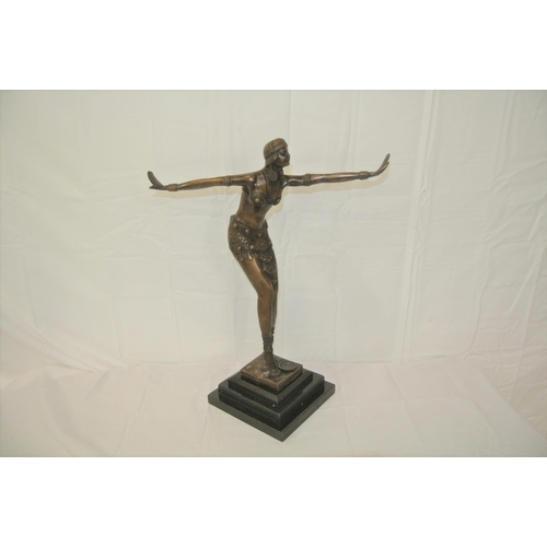 153 - Art Deco figure of a bronzed dancing lady, with stamp 'J B Deposse', on stepped base