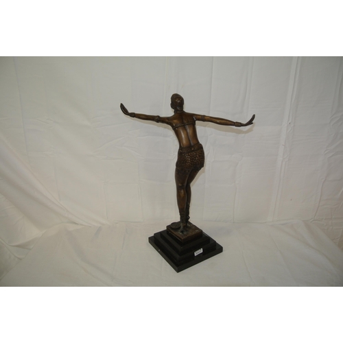 153 - Art Deco figure of a bronzed dancing lady, with stamp 'J B Deposse', on stepped base