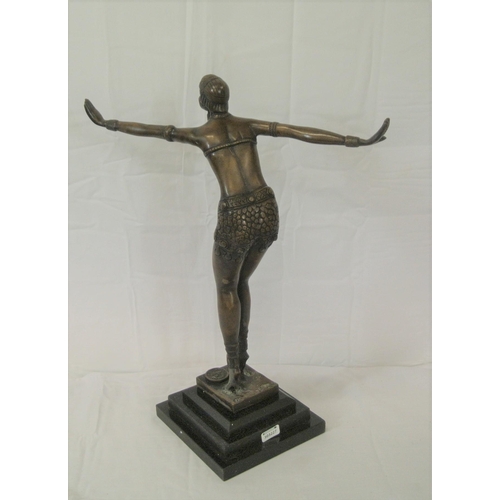 153 - Art Deco figure of a bronzed dancing lady, with stamp 'J B Deposse', on stepped base