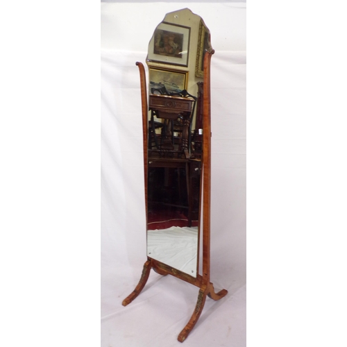 171 - Art Deco style cheval mirror with shaped top, timber columns, on shaped legs