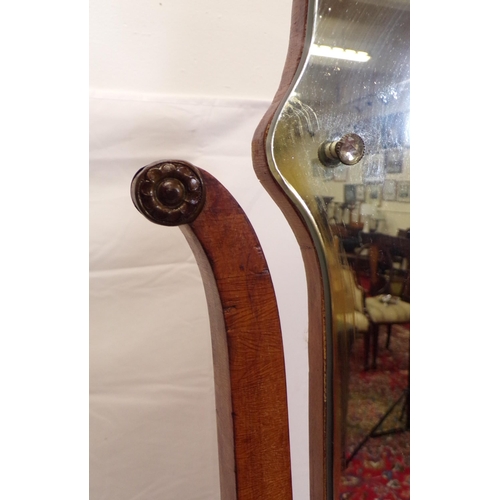 171 - Art Deco style cheval mirror with shaped top, timber columns, on shaped legs