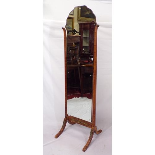 171 - Art Deco style cheval mirror with shaped top, timber columns, on shaped legs