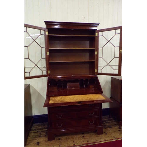 175 - Edwardian inlaid mahogany bureau bookcase with astragal glazed door, shelved interior, fall-out fron... 