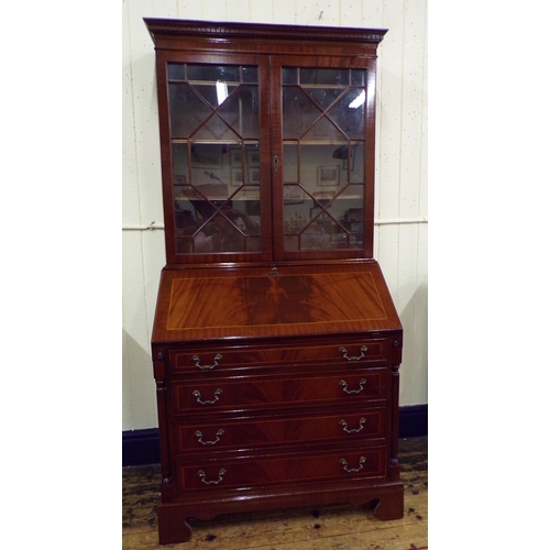 175 - Edwardian inlaid mahogany bureau bookcase with astragal glazed door, shelved interior, fall-out fron... 