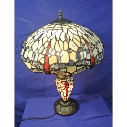 177 - Art Deco style electric lamp with ornate panelled and butterfly decorated shade and shaped base