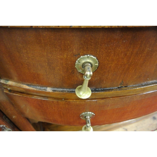 145 - Edwardian mahogany bow fronted sideboard with tray back, two central drawers, shelved side presses w... 