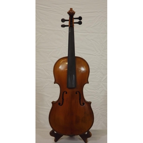 148 - Yew violin with bow in fitted case