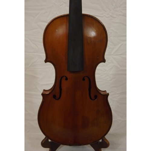 148 - Yew violin with bow in fitted case