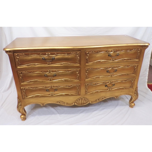 15 - French style serpentine fronted chest of six drawers and two matching bedside chests with drop handl... 