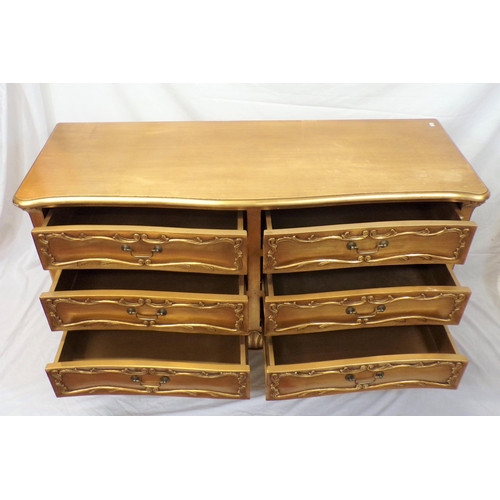 15 - French style serpentine fronted chest of six drawers and two matching bedside chests with drop handl... 