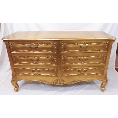 15 - French style serpentine fronted chest of six drawers and two matching bedside chests with drop handl... 
