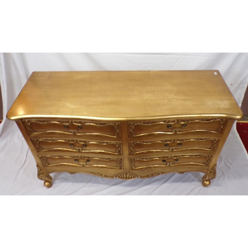 15 - French style serpentine fronted chest of six drawers and two matching bedside chests with drop handl... 