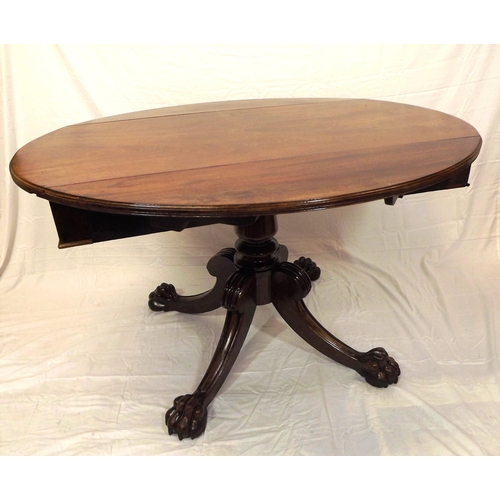 150 - Georgian mahogany dropleaf table with D-shaped drop leaves, pull-out supports, frieze drawer, on tur... 