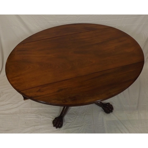 150 - Georgian mahogany dropleaf table with D-shaped drop leaves, pull-out supports, frieze drawer, on tur... 