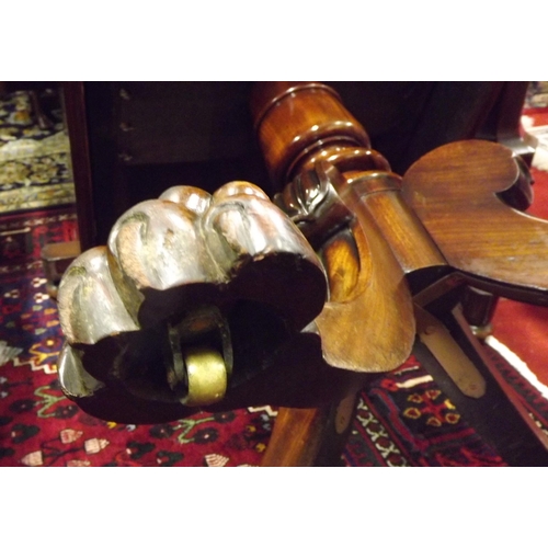 150 - Georgian mahogany dropleaf table with D-shaped drop leaves, pull-out supports, frieze drawer, on tur... 