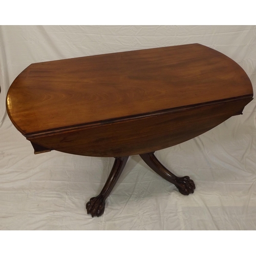 150 - Georgian mahogany dropleaf table with D-shaped drop leaves, pull-out supports, frieze drawer, on tur... 