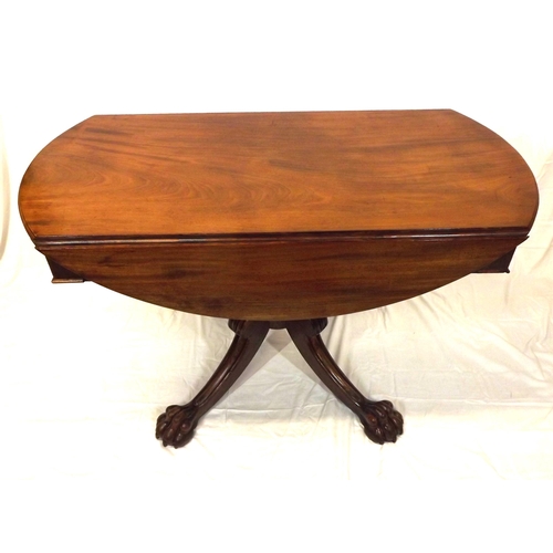 150 - Georgian mahogany dropleaf table with D-shaped drop leaves, pull-out supports, frieze drawer, on tur... 