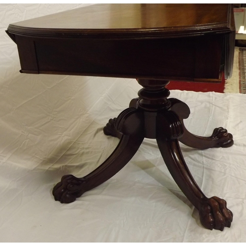 150 - Georgian mahogany dropleaf table with D-shaped drop leaves, pull-out supports, frieze drawer, on tur... 