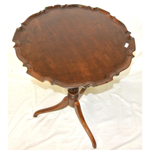 151 - Victorian mahogany round centre or occasional table with raised piecrust border, turned column, on s... 