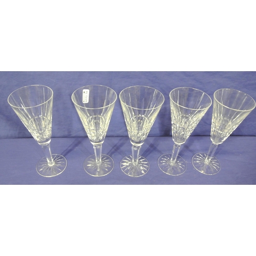 162 - Set of five Waterford Crystal cut glass wine glasses with faceted decoration and round bases