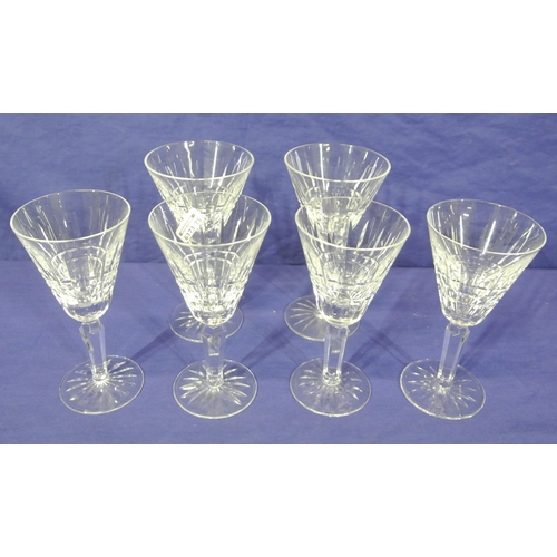 163 - Six Waterford Crystal stemmed wine glasses with faceted decoration and round bases