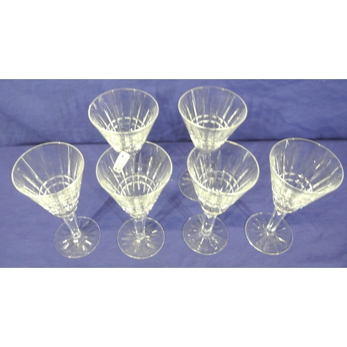 163 - Six Waterford Crystal stemmed wine glasses with faceted decoration and round bases