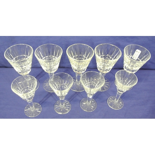 164 - Five Waterford Crystal stemmed sherry glasses and four liqueur glasses with round bases