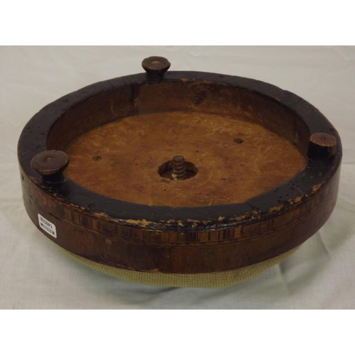 166 - Georgian inlaid mahogany round footstool with needlepoint tapestry, and turned legs