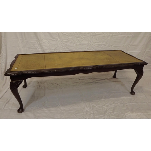 169 - Edwardian oblong coffee or occasional table with leatherette inset, carved borders, on cabriole legs... 