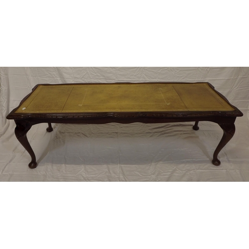 169 - Edwardian oblong coffee or occasional table with leatherette inset, carved borders, on cabriole legs... 