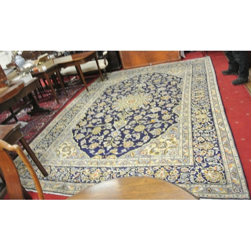 174 - Rich blue ground Persian Kashan carpet traditional floral design. 390x285