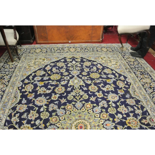 174 - Rich blue ground Persian Kashan carpet traditional floral design. 390x285