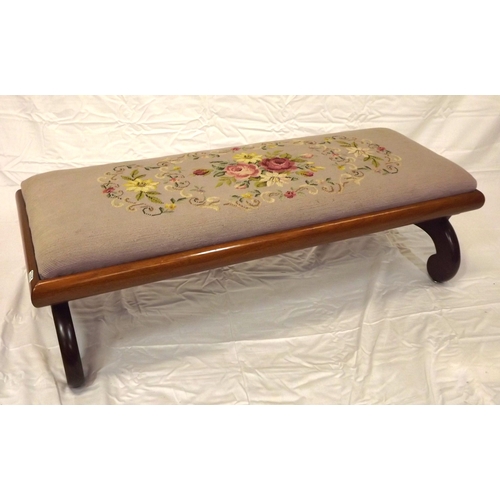176 - Victorian oblong window seat with foliate needlepoint, on shaped legs