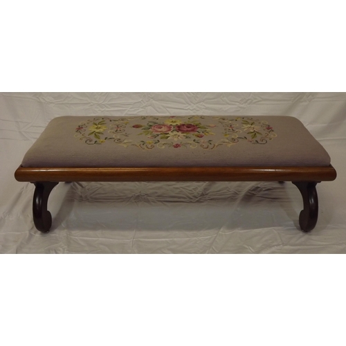 176 - Victorian oblong window seat with foliate needlepoint, on shaped legs
