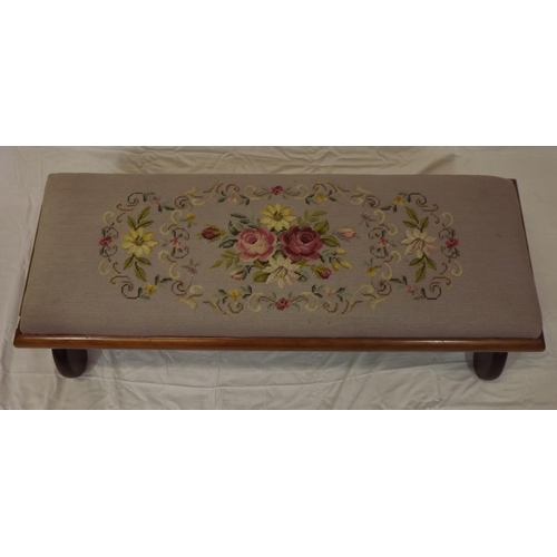 176 - Victorian oblong window seat with foliate needlepoint, on shaped legs