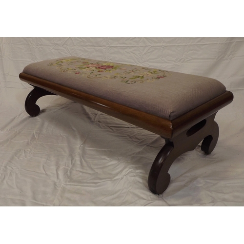 176 - Victorian oblong window seat with foliate needlepoint, on shaped legs