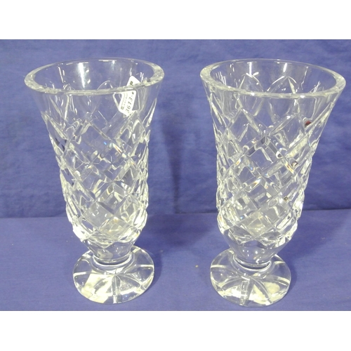 181 - Pair of Waterford Crystal cut glass flared flower vases with round bases