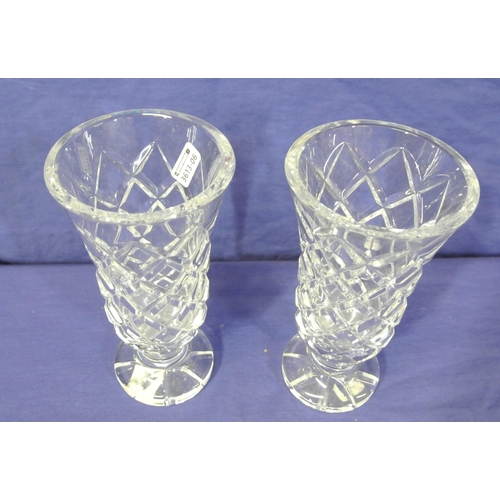 181 - Pair of Waterford Crystal cut glass flared flower vases with round bases