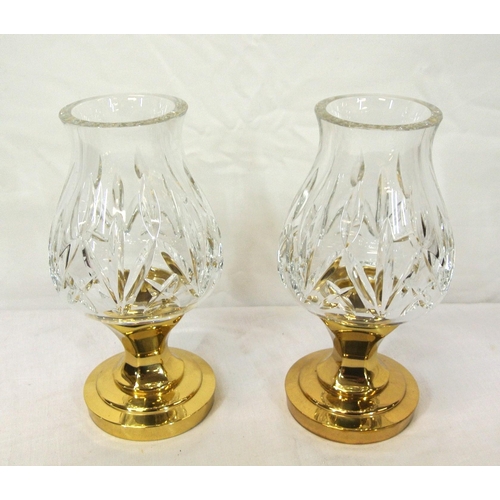 182 - Pair of baluster shaped Waterford Crystal cut glass storm lanterns with brass bases