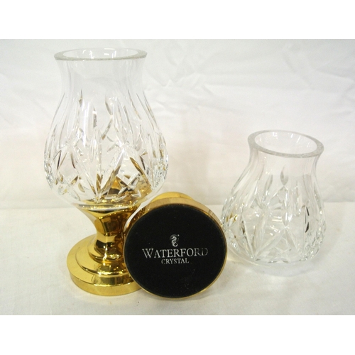 182 - Pair of baluster shaped Waterford Crystal cut glass storm lanterns with brass bases