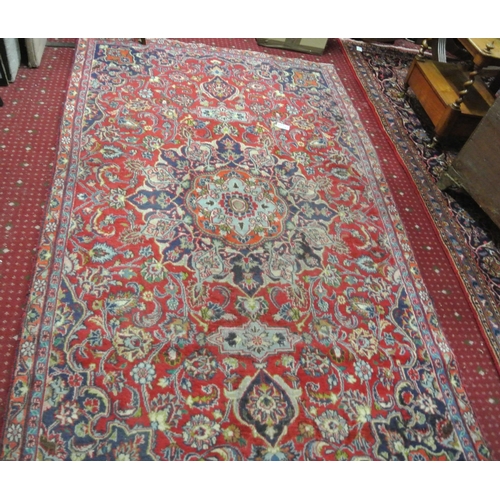23 - Multi-coloured ground Persian Mashad hand woven rug with medallion design 330x135