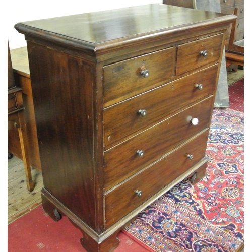 40 - Edwardian inlaid mahogany chest of two short and three long drawers with round handles, on bracket f... 