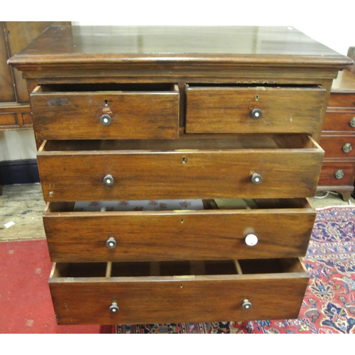 40 - Edwardian inlaid mahogany chest of two short and three long drawers with round handles, on bracket f... 