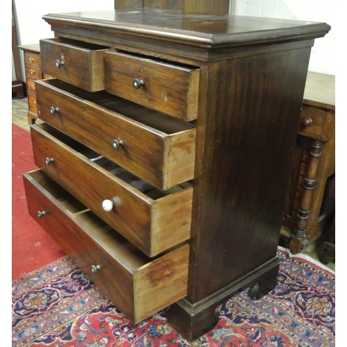 40 - Edwardian inlaid mahogany chest of two short and three long drawers with round handles, on bracket f... 