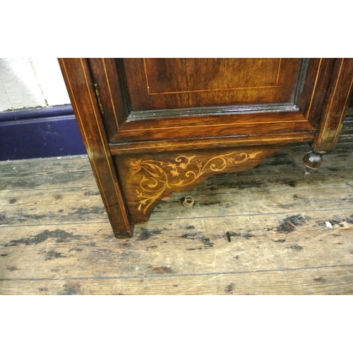 45 - Edwardian inlaid mahogany and rosewood chiffonier with domed top, urn finials, shaped bevelled mirro... 