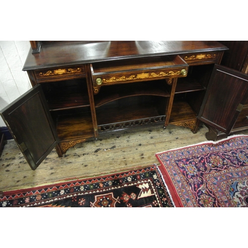 45 - Edwardian inlaid mahogany and rosewood chiffonier with domed top, urn finials, shaped bevelled mirro... 