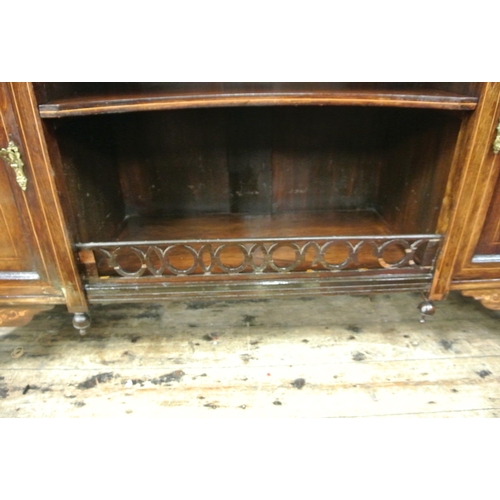 45 - Edwardian inlaid mahogany and rosewood chiffonier with domed top, urn finials, shaped bevelled mirro... 